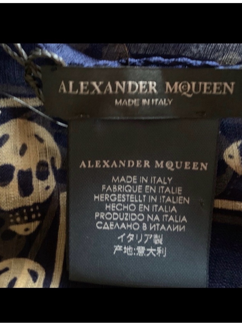 Alexander McQueen Navy and Cream Skull Scarf